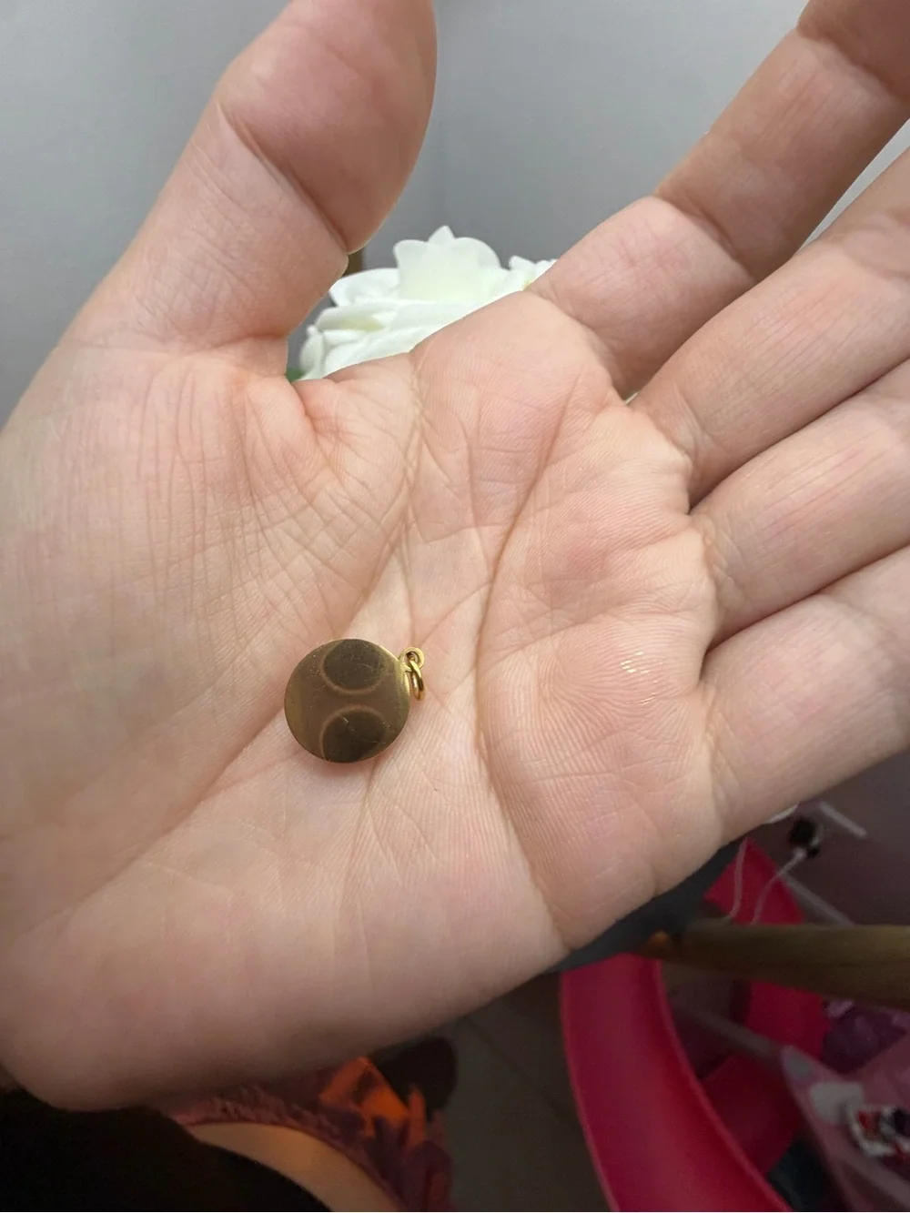 Gold Pendant Necklace Charm with Pink Iridescent Cabochon